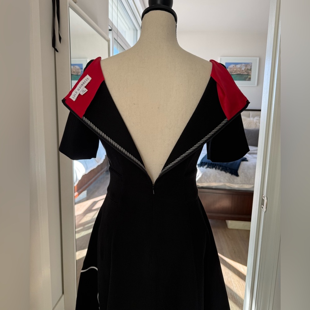 Lulu Guinness Face Dress Black Fit & Flare Red Lips Embroidery UK 10 /USA size 6 - Picture 7 of 15